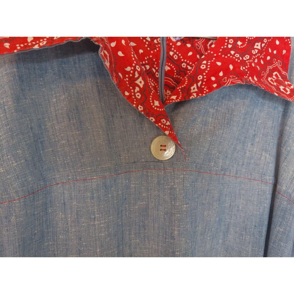 Vintage Blue Denim Look Dress Bandana Print Western Boho Costume LA - Picture 3 of 10